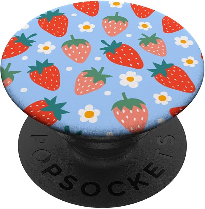 PopSockets Phone Grip – Floral Blue Strawberry Patch PopSockets Adhesive PopGrip