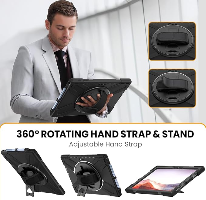 Case for Samsung Galaxy Tab S10 Lite/S10 FE/S9 FE/Tab S9/S8/S7 5G 10.9/11 Inch Heavy Duty Full-Body Shockproof Drop Protective Cover with 360° Rotating Handle Stand Hand/Shoulder Strap Black