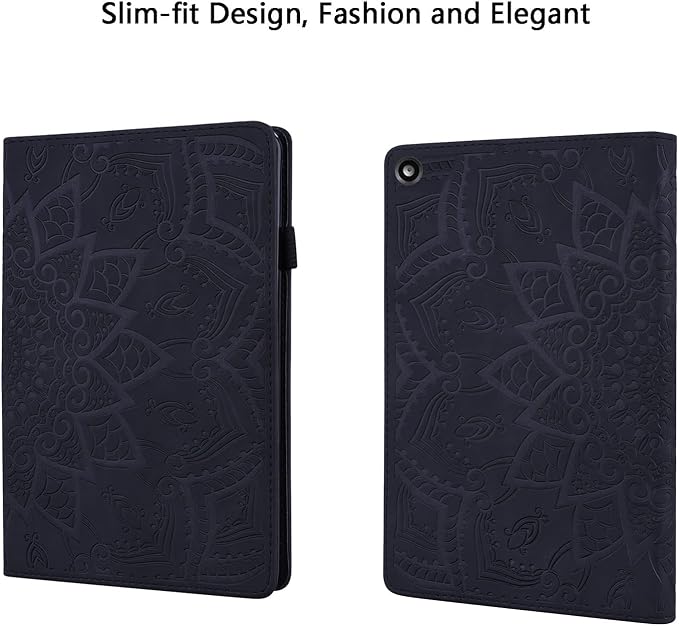 Fire HD 8 Case Slim Folding Stand Auto Wake/Sleep Wallet Case with Cards/Cash Holder for Amazon Fire HD 8(8th/7th/6th Gen 2018/2017/2016 Release)-Black