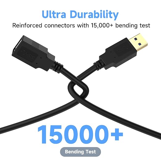 USB 3.0 Extension Cable 10 FT5Gbps High Speed Data Transfer Extra Long A Male to A Female Connector for PCComputers Printer External HDD &amp MoreBlack10FT