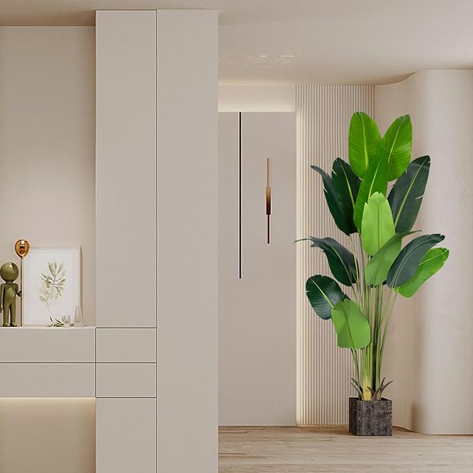 Artificial Bird of Paradise Plant 7Ft Fake Tropical Palm Tree with 17Trunks Faux Banana Leaf Trees in Pot for Home Indoor Outdoor Office Modern Decor Housewarming