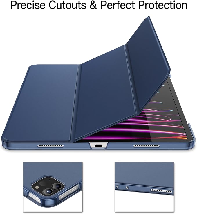 JETech Case Cover for iPad Pro 12.9 6th/5th Gen (2022/2021) Black | Slim Translucent Back Design Tri-Fold Stand Auto Wake/Sleep Lightweight Shockproof Protection