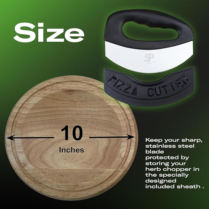 STUNGP Stainless Steel Mezzaluna Salad Chopper Knife – Double Blade Herb Mincer with Protective Cover and Ergonomic Handles for Chopping Herbs, Vegetables, and Salad