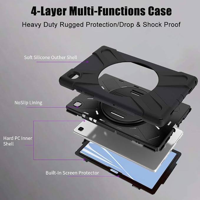ZenRich Rugged Case for Samsung Galaxy Tab A7 10.4inch 2022/2020 | Shockproof Protective Case with S Pen Holder 360 Rotating Kickstand Hand Strap &amp Shoulder BeltSM-T500/T503/T505/T507/T509