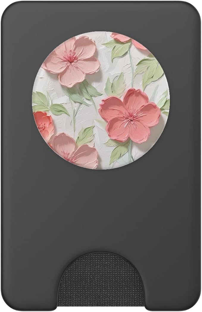 Pink Flowers &amp Green Leaves Pastel Art PopSockets PopWallet for MagSafe