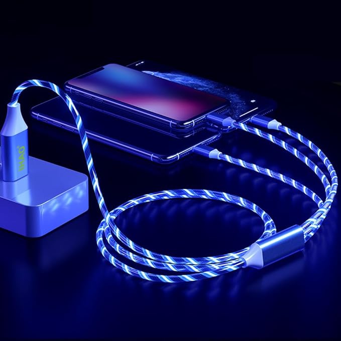 IHAO Multi Ports Charger Cable 3 Combinations in One Cable USB A to USB C/Micro USB PD Fast Charging Cord Lighted Up LED Flowing Compatible with Almost All Kinds of Electric Device-39Inches Blue