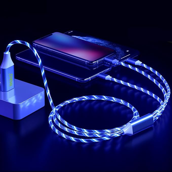 IHAO Multi Ports Charger Cable 3 Combinations in One Cable USB A to USB C/Micro USB PD Fast Charging Cord Lighted Up LED Flowing Compatible with Almost All Kinds of Electric Device-39Inches Blue