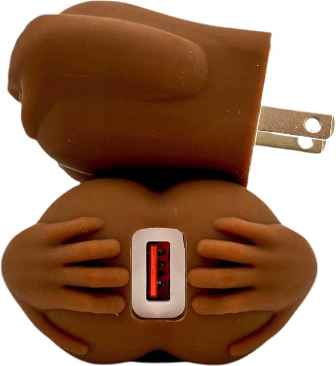 Butt-Shaped Wall Charger Block 20W Fast Charging Power Adapter Funny Gag Gift in Dark Skin Tone USB A