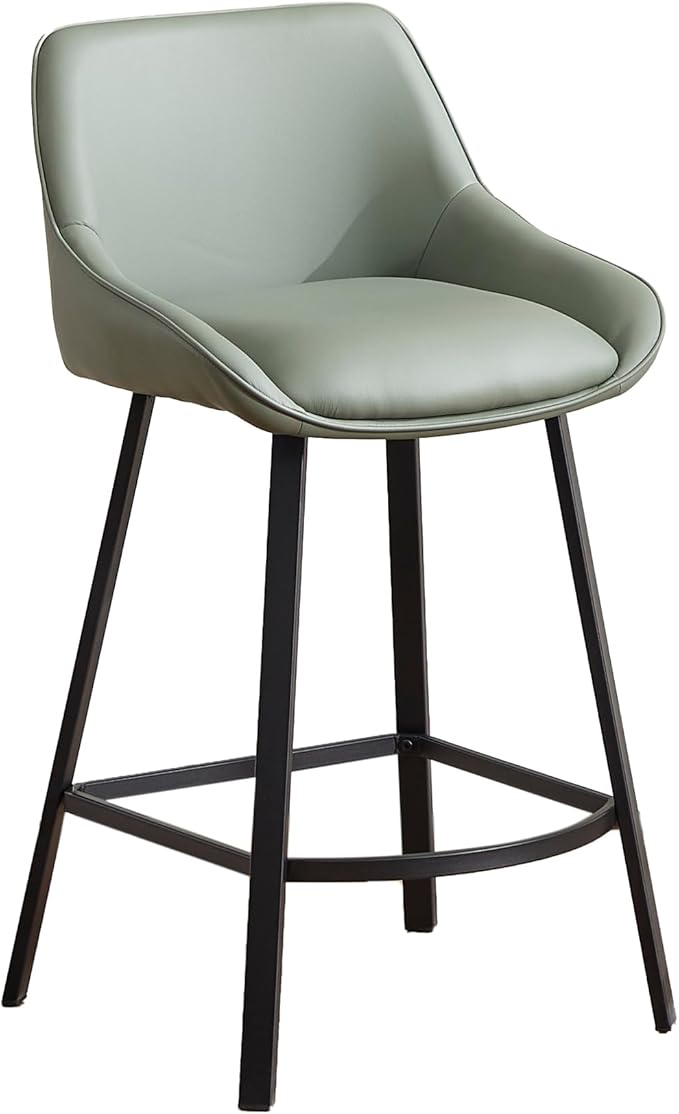 26" Modern Bar Stools Set of 2, Faux Leather Upholstered Bar Stools, Counter Height Bar Chairs with Back for Kitchen, Dining Room, Cafe, Bar - Green