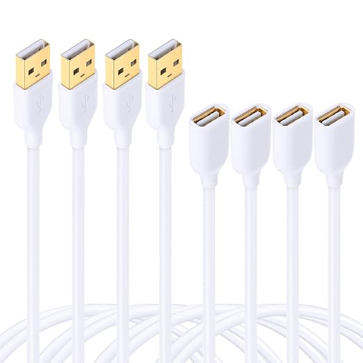 USB Extension Cable 4-Pack 6ft/2m USB 2.0 Extension Cable A Male to A Female Extender Cord for KeyboardMousePrinter-Black