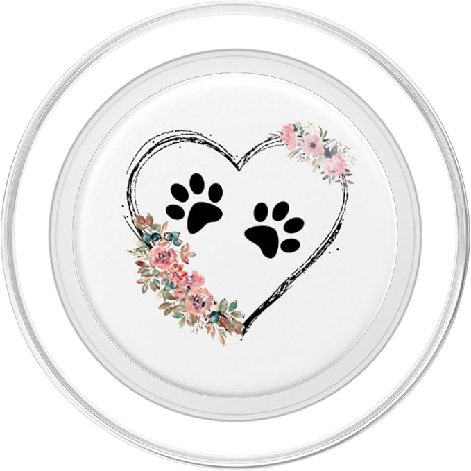 Dog Heart with Paw Prints and Flowers On White PopSockets Adhesive PopGrip