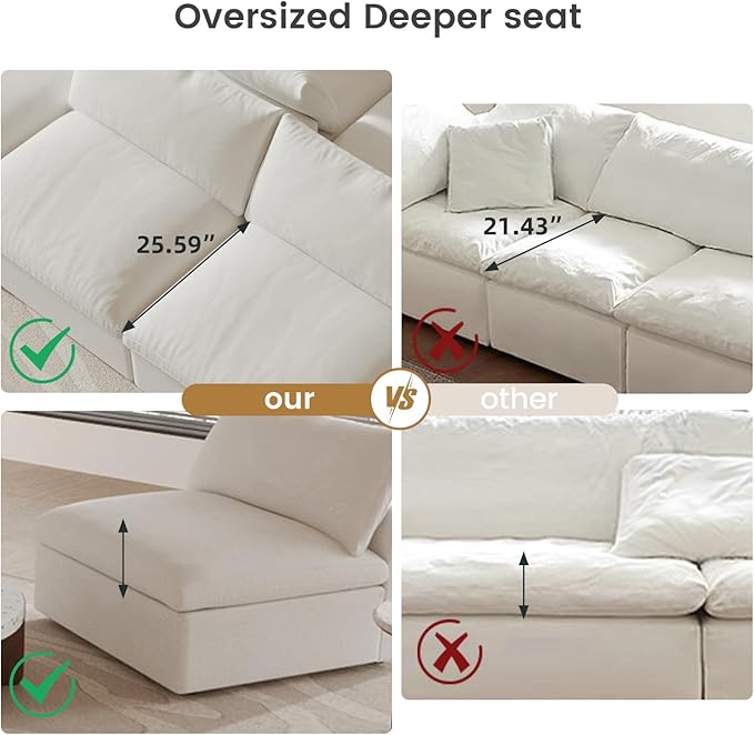 Cloud Modular Sectional Sofa with Storage Ottoman,120.45" L Shaped Couch for Living Room,Down Filled Convertible Couch Deep Seat for Office Apartment,Covers Washable&Replaceable,White