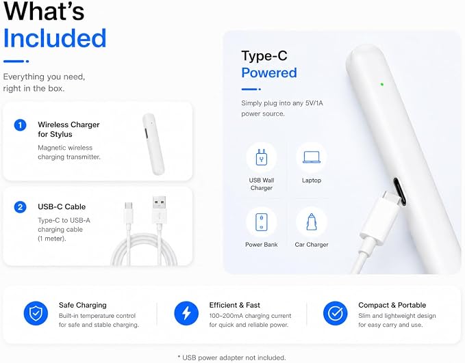 Apple Pencil 2 Charger Magnetic Charging Stand Compatible with Apple Pencil (2nd Generation) Wireless Charging Dock with LED Indicator USB-C Powered Pencil Holder for iPad
