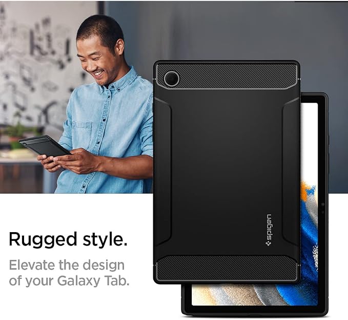 Spigen for Galaxy Tab A11+ Plus Case (2025) Rugged Armor Slim Protective Case with Carbon Fiber Design and Air Cushion Technology Matte Black