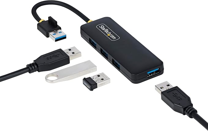 StarTech.com 4-Port USB-A Hub, USB 3.0 (5Gbps) Data Transfer, Bus Powered, Travel Mini Hub, Portable Multi-Port USB Splitter, Windows PC, MacBook, iMac, Chromebook, Surface and More