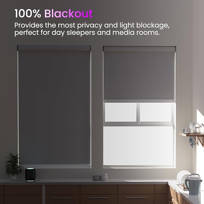 Astomi Motorized Roller Shades for Windows, Blackout Automatic Blinds with Remote, Smart Blinds, Voice Control, Compatible with Alexa, Google, Custom Size (Jacquard Coffee)