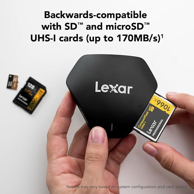 Lexar Professional Multi-Card 3-in-1 USB 3.1 Reader, Supports SD, microSD and CF Cards (LRW500URBNA)