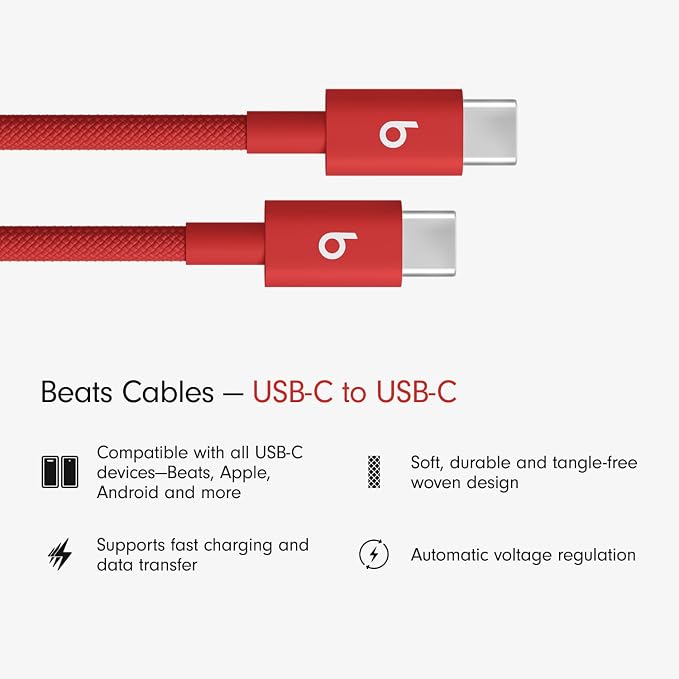 Beats 240W USB-C to USB-C Braided Cable Fast Charging Durable/Tangle Free Compatible with Apple and Android Devices (3 m/10 ft) – Bolt Black