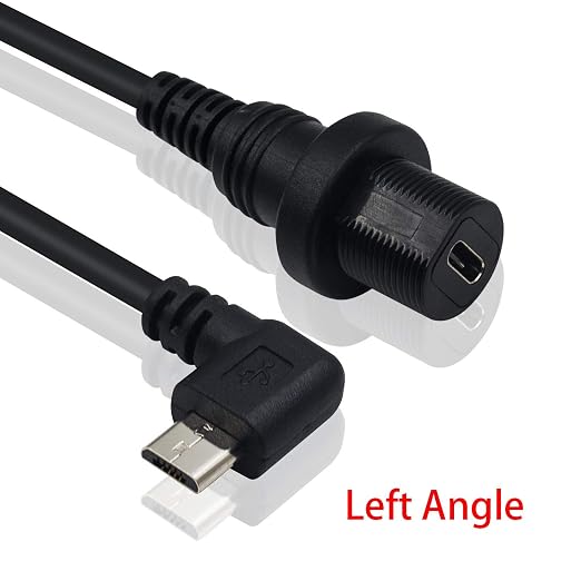 Duttek Micro USB Panel Mount Cable Left Angled 90 Degree Micro USB Mount Extension Dash Flush Cable Male to Female for Car Boat Motorcycle Truck Dashboard 30cm/12 Inch