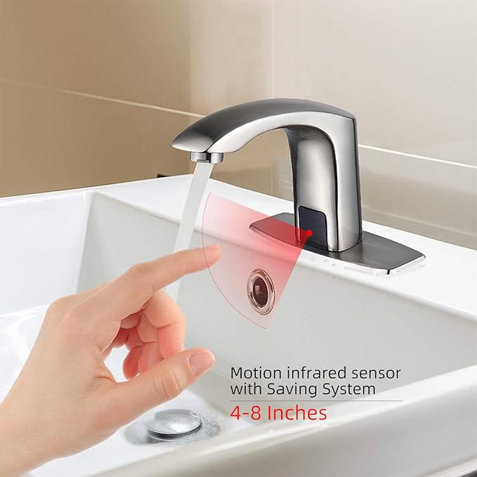 HALO H59 Brass Chrome Touchless Bathroom Faucet 4 AA Batteries Powered, Easy DIY Installation for Novices Automatic Vessel Sink Faucet with Control Box for Market/Home/Restaurant/School