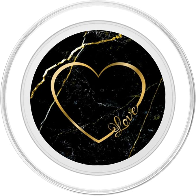 Love Heart Gold Black Marble-Look Cute for Girls Women Her PopSockets Adhesive PopGrip