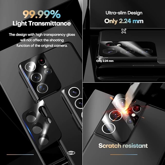 TAURI [Designed for Samsung Galaxy S21 Ultra 5G 2 Pack Flexible TPU Screen Protector + Camera Lens Protector Support Fingerprint Unlock Easy Installation Bubble Free]
