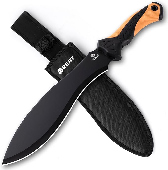 REAT Gardenging Machete, 17" Heavy Duty Machete with Sheath, Ergonomic No-Slip Handle, Machetes for Cutting Trees,Yard Work,Bushcraft