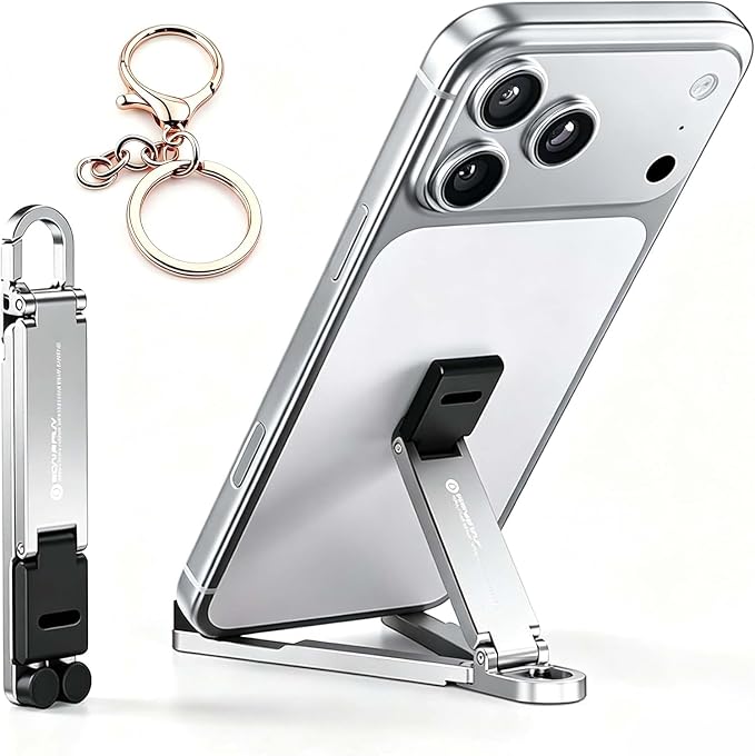 Aluminum Alloy Folding Phone StandPortable Mini Keychain Universal Desktop Holder Lightweight 22g Multifunctional Phone Support (Black)