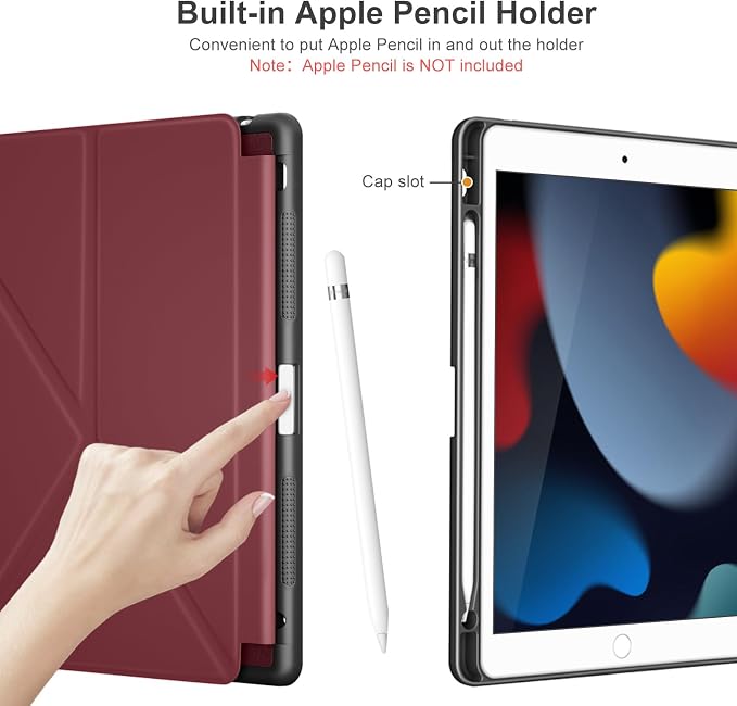 DTTO Foldable Case for for iPad 9th/8th/7th Generation 10.2-inch Black | Origami Magnetic Standing Cover with Pencil Holder，Vertical &amp Horizontal angles Auto Sleep/Wake