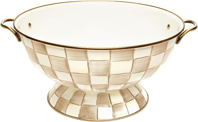 MACKENZIE-CHILDS Enamel Bowl, Serving Bowl for Entertaining, Everything Bowl, Brown-and-White Mocha Check
