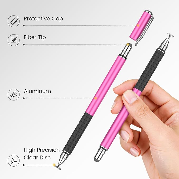 MEKO Stylus Pen for Touchscreen 2-in-1 Universal Stylus 6Pcs | MEKO 1st Gen Stylus Fiber &amp Disc Tips High Precision Work for iPad iPhone Android Tablets All Touch Screens-Black