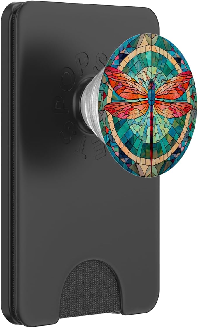 Aesthetic Stained Glass Colorful Dragonfly Abstract PopSockets PopGrip for MagSafe
