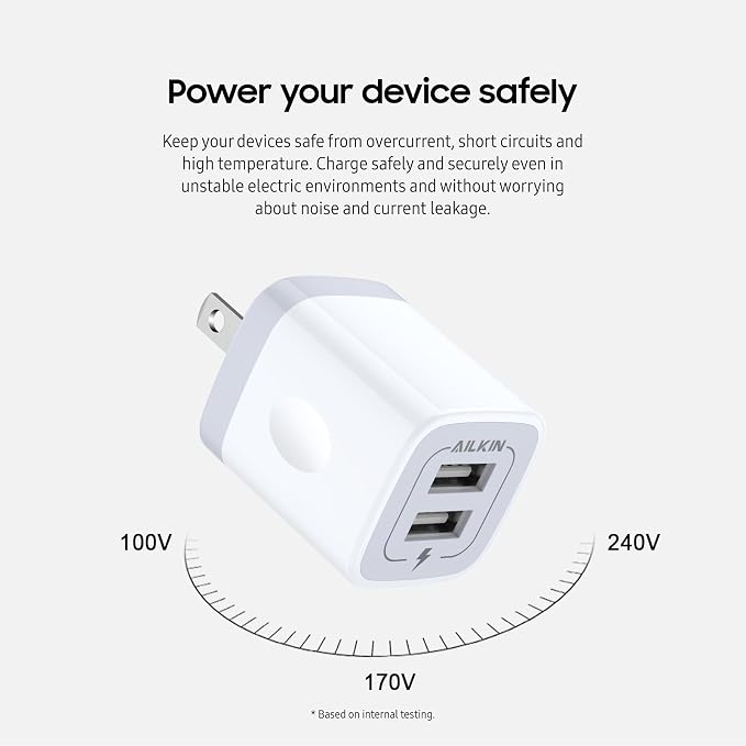 USB Wall Plug Multi USBA AC Power Charger Adapter USB-A Block Cube iPhone | iPad Samsung Google Pixel LG Camera Phones &amp Tablets Charge Multiple USB Plug Station Base