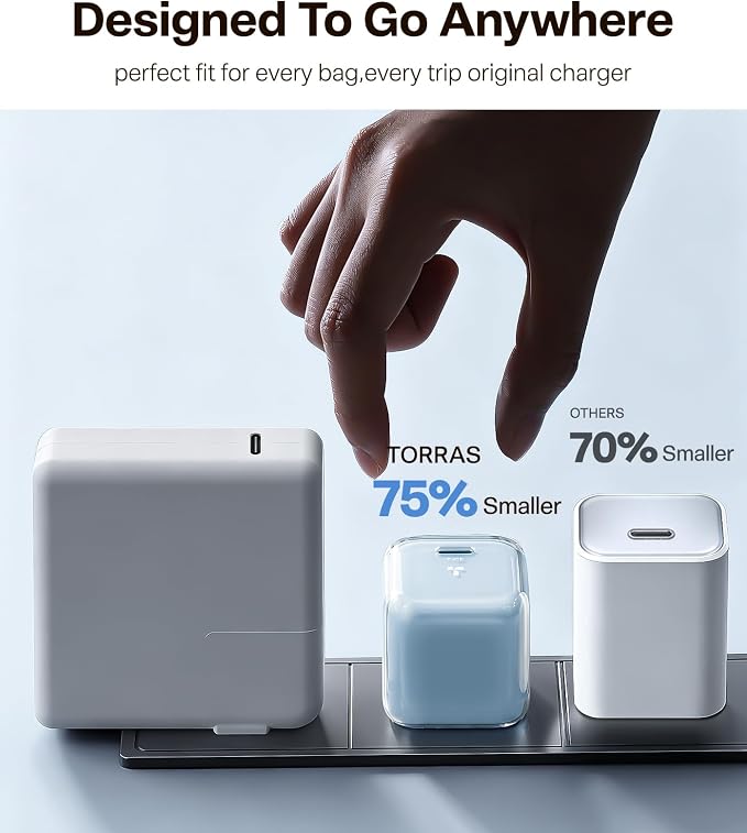 TORRAS IceNano 30W USB C Wall Charger Ultra Mini Foldable Fast Charger Block with Cooling Tech Compact Travel Wall Charger for iPhone 17/16/15 Samsung iPad Desert Gold (5.6ft Cable Included)
