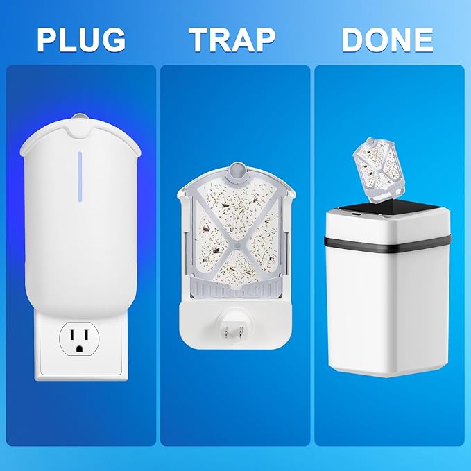 Flying Insect Trap & 5 Cartridges - Attracts and Traps Flying Insects Fruit Flies Mosquitoes - Compatible with ZEVOM364A Refill (1 Plug-in Base + 5 Cartridges)