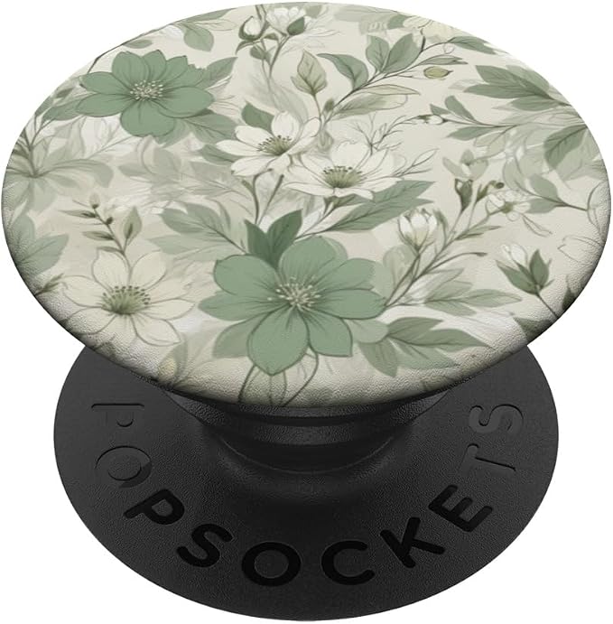 Sage Green Floral Pattern PopSockets PopWallet for MagSafe