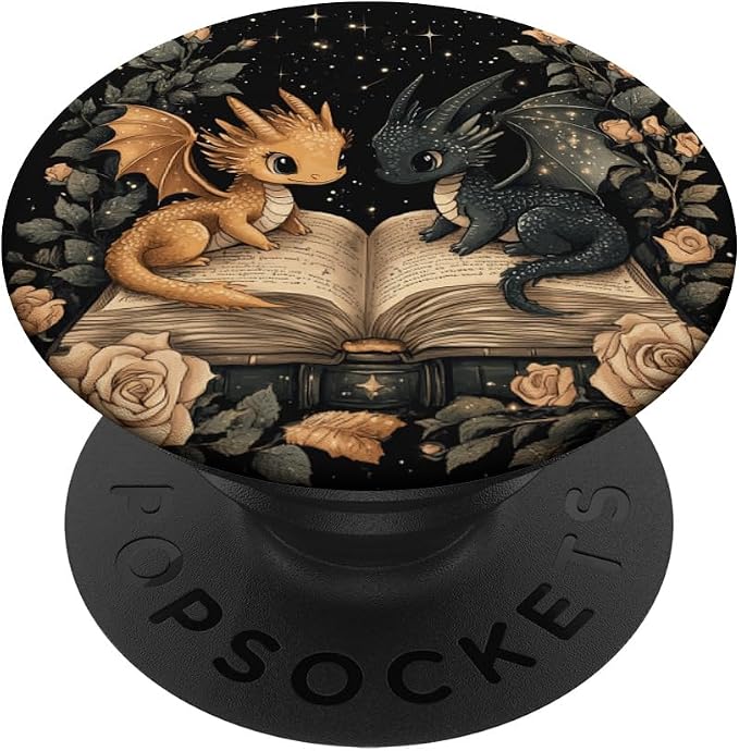 Book Dragon Head Mythical Creature Flame Wyvern Fantasy PopSockets Adhesive PopGrip