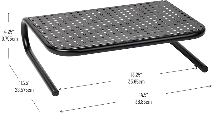 Mind Reader Monitor Stand, Ventilated Laptop Riser, Desktop Organizer, Metal, 14.5"L x 11.25"W x 4.25"H, Set of 2, Black
