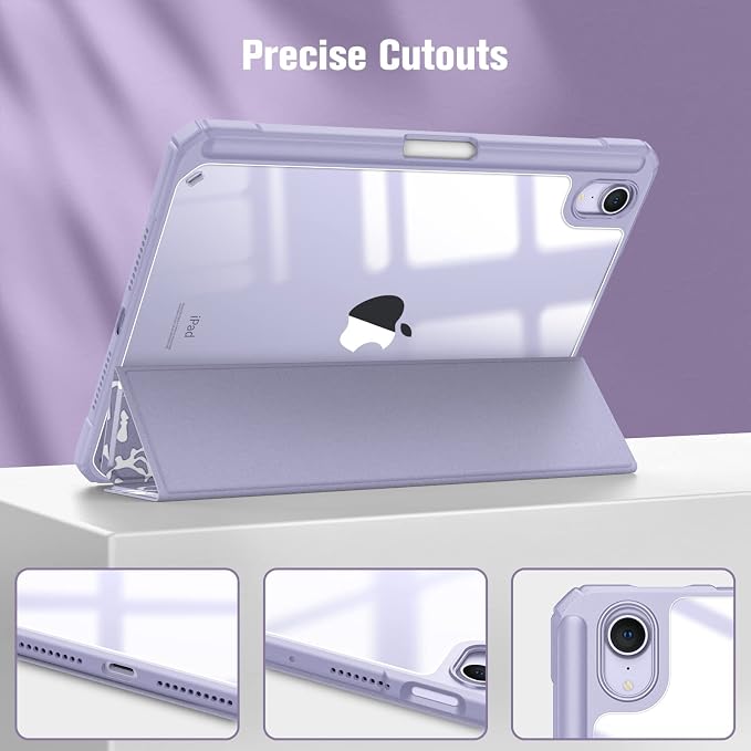 Fintie Clear Case for iPad mini 7th Generation (A17 Pro) / mini 6 8.3 | Slim Hybrid Shockproof Hard PC Back Cover Pencil Holder Viewing &amp Typing Angles Auto Sleep/Wake Black