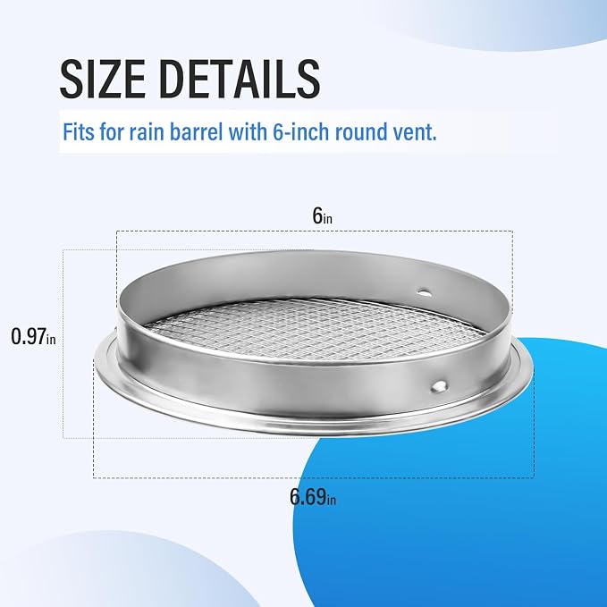 ANTOBLE Rain Barrel Screen, 6 Inch Ultra Fine Mesh Aluminum Rain Barrel Top