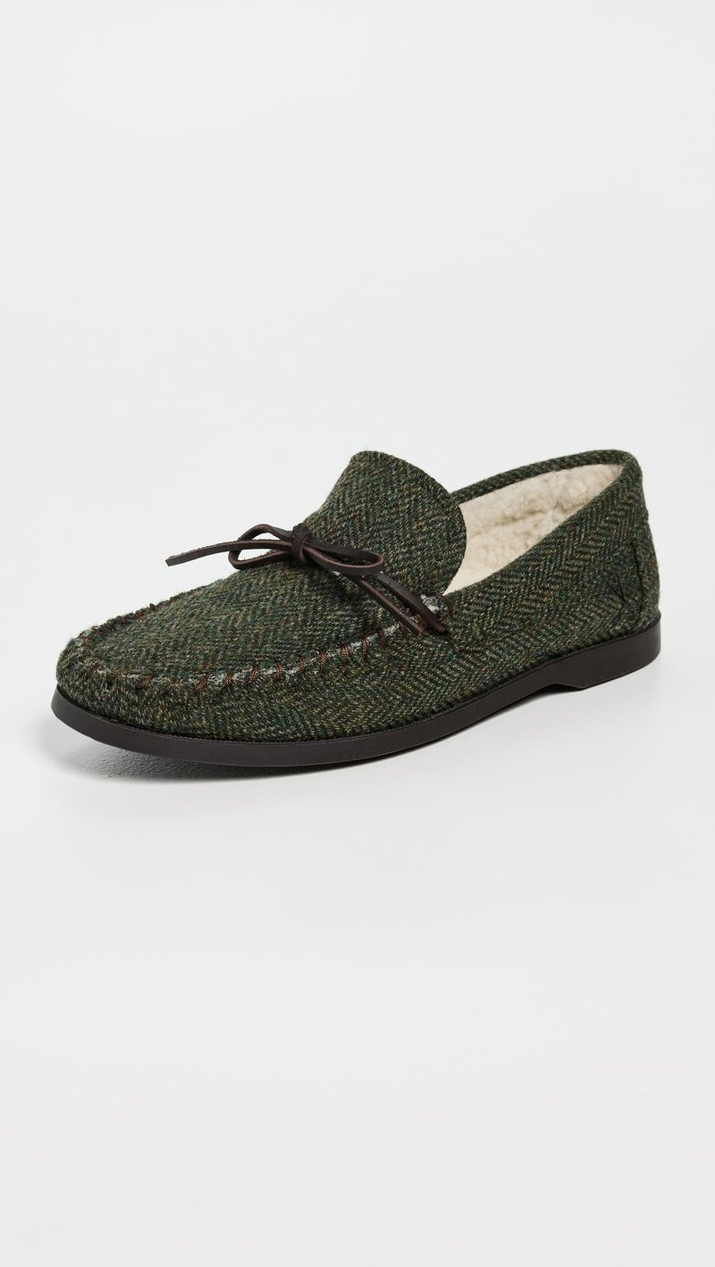 Manebi Men's Fleece Lined Moccasin Slippers, Military Green, 8 Medium US