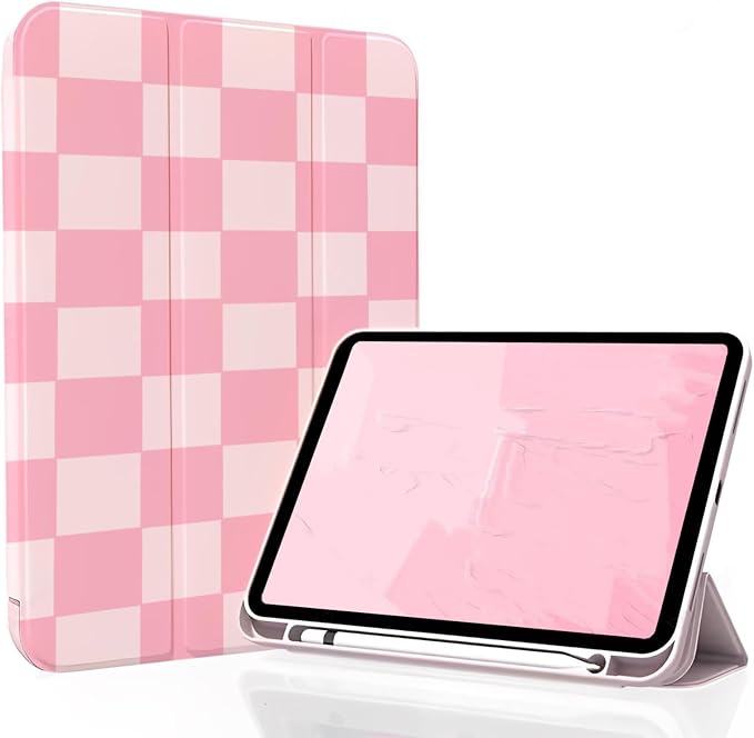 for iPad A16 11 Inch 2025 /for iPad 10th Generation 10.9 Inch 2022 Cute iPad Black Case with Pencil Holder-[Auto Wake/Sleep] Trifold Stand Soft TPU Protective Cover Pink Bows