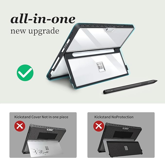 Case for Microsoft Surface Pro 11/10/9/8 13-Inch All-in-One Rugged Case - Compatible with Type Cover Keyboards (Transparent)