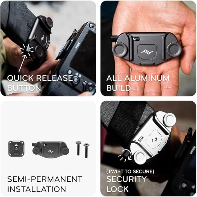 Peak Design Capture Camera Clip V3, Black with Plate, Holds DSLR, Compact and Point and Shoot Bodies, Secure, Stable and Accessible, Attaches to Straps and Belts, Quick Release, 200 lb Capacity