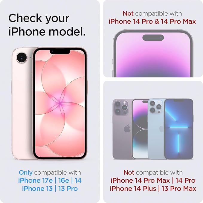 Spigen GlasTR EZ FIT Screen Protector for iPhone 17e 16e 14 13 Pro 13 | 9H+ tempered glass Sensor Protection Scratch resistant auto-align tray 100% clarity Original touch Case-friendly 2Pac
