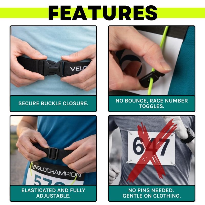VeloChampion Lightweight Running Belt Waist Pack for Men Women - Elasticated Stretch Fit Race Number Holder - No Pins - 3 Sizes - Run. Triathlon. Cycle. Marathon. Jogging (1, X-Small)