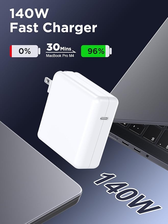 140W Charger for MacBook Pro 16/14 inch Mac Air 15/13 inch 【Original Quality】 2021-2025 M1–M4 6.6FT Magnetic 3 Cable LED &amp Type C Fast Charger Power Adapter - Between 2021-2025