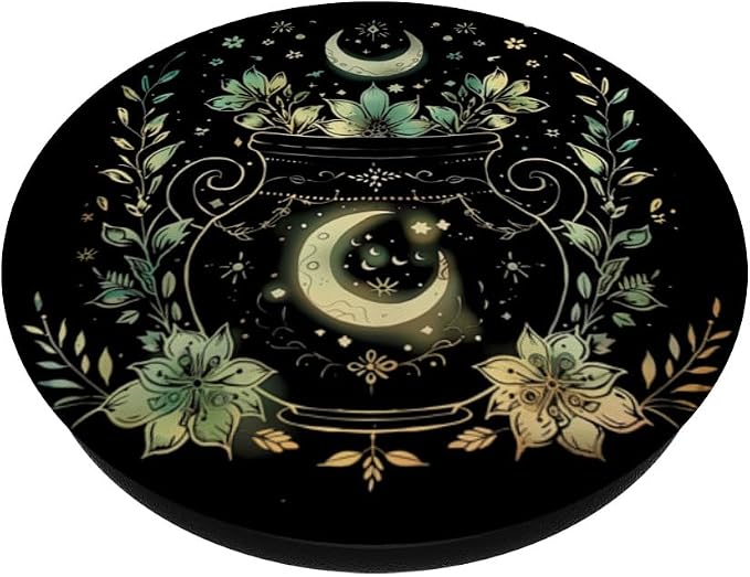 Vintage Witchy Wicca Witch Cauldron Crescent Moon Witchcraft PopSockets PopGrip for MagSafe