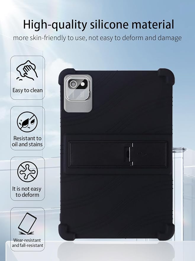 for tabtrust T10B-B Android 14 Gaming Tablet10.1 2.5K Ultra Clear Display Tablet Model CaseSoft Silicone Adjustable Stand Cover Lightweight Kids FriendlyBlack.