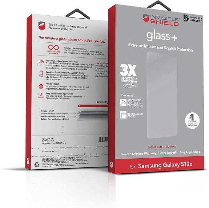 ZAGG InvisibleShield Glass+ Screen Protector – Made for Samsung Galaxy S10e – Extreme Impact &amp Scratch Protection – Easy to Apply – Seamless Touch Sensitivity